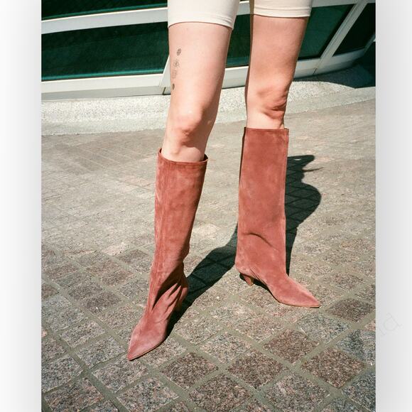 EU 38 ~ US 7.5/8 AnnaF Rosa Suede Sandy Boot KneeHigh 2.5" ConeHeel Italy Plum - Picture 2 of 16